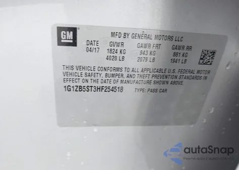 2017 Chevrolet Malibu Ls from USA, damaged, VIN 1G1ZB5ST3HF254518